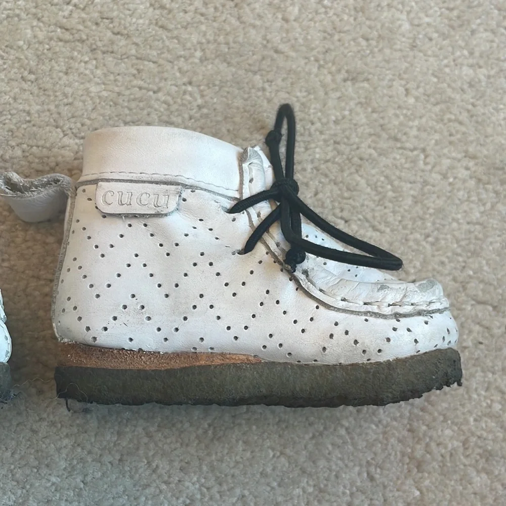🥾 Cucu New York white perforated, leather, baby walking shoes, crêpe sole